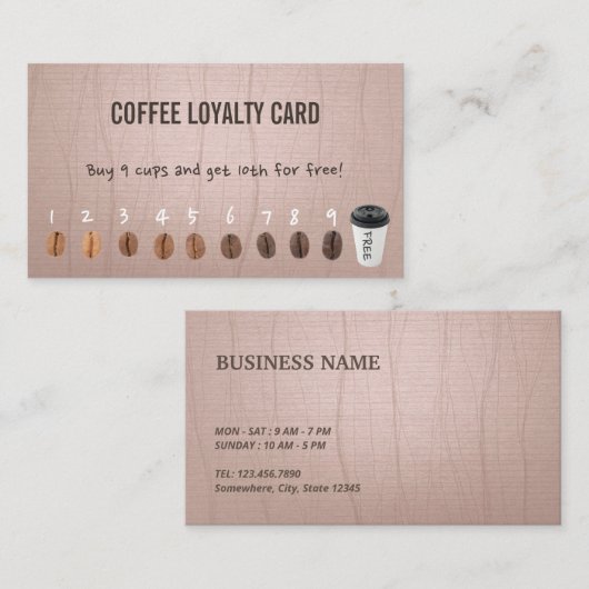 コーヒーロイヤリティカードヴィンテージダスティピンク ロイヤリティカード (正面/裏面)