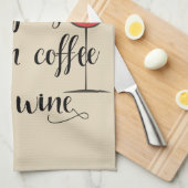コーヒーワインの間で生きる手書き キッチンタオル (四つ折り)