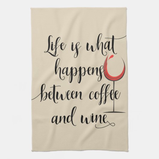 コーヒーワインの間で生きる手書き キッチンタオル (縦)