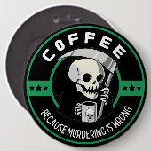 コーヒー万歳!殺人反対 缶バッジ (正面&裏面)