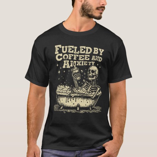 コーヒー不安スケルトンTeeによって燃料を供給 Tシャツ (正面)