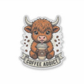 コーヒー中毒のかわいいハイランドコウモリビンテージの彫刻 シール (正面)