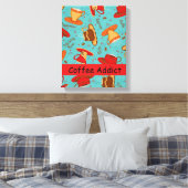 コーヒー中毒カスタマイズ赤ターコイズコーヒーカップ キャンバスプリント (インサイチュ (寝室))