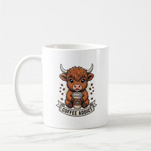コーヒー中毒キュートハイランドカウヴィンテージ彫刻 コーヒーマグカップ (左)