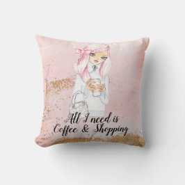 コーヒー中毒ブロガーの女の子のプランナートートバッグ クッション