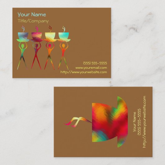 コーヒー人々の虹の名刺のテンプレート 名刺 (正面/裏面)