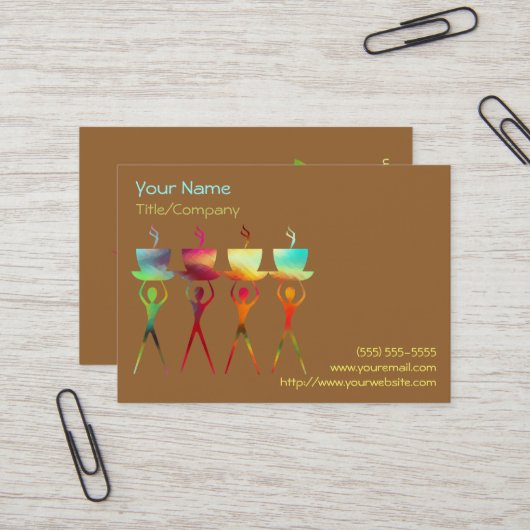 コーヒー人々の虹の名刺のテンプレート 名刺 (正面/裏面インサイチュ)