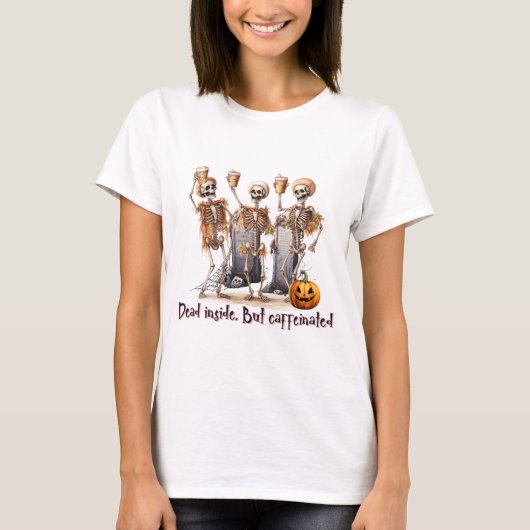 コーヒー付きハロウィーン骨格 Tシャツ (正面)