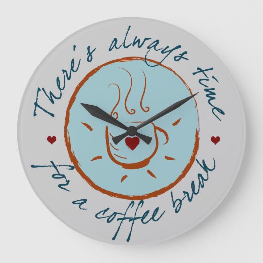 コーヒー休憩の時間が常にある ラージ壁時計 (正面)
