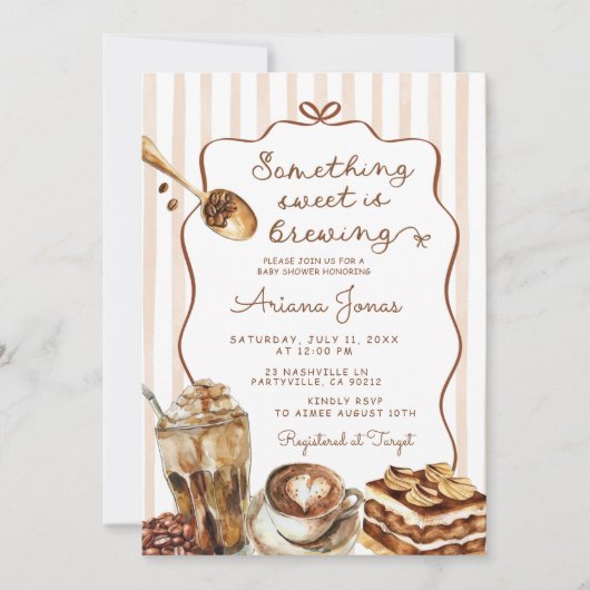 コーヒー何か甘いものは赤ちゃんシャワーを醸造している 招待状 (正面)