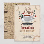 コーヒー優先の誕生日テーマ 招待状 (正面/裏面)