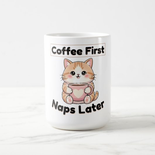 コーヒー優先 昼寝は後で かわいい猫 | Kawaii コーヒー コーヒーマグカップ (中央)