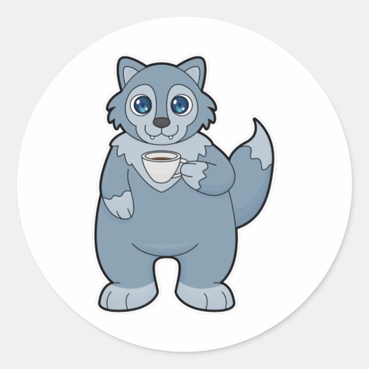 コーヒー入りのオオカミ ラウンドシール (正面)