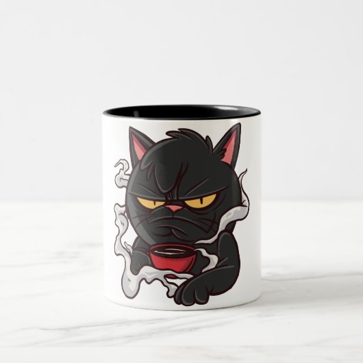 コーヒー入りの不機嫌な猫 ツートーンマグカップ (中央)