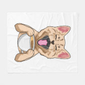 コーヒー入りの猫 フリースブランケット (正面(横))