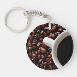 コーヒー入りコーヒーカップ、コーヒー豆 キーホルダー