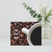 コーヒー入りコーヒーカップ、コーヒー豆 ポストカード (スタンド正面)