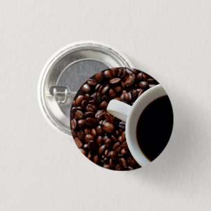 コーヒー入りコーヒーカップ、コーヒー豆 缶バッジ