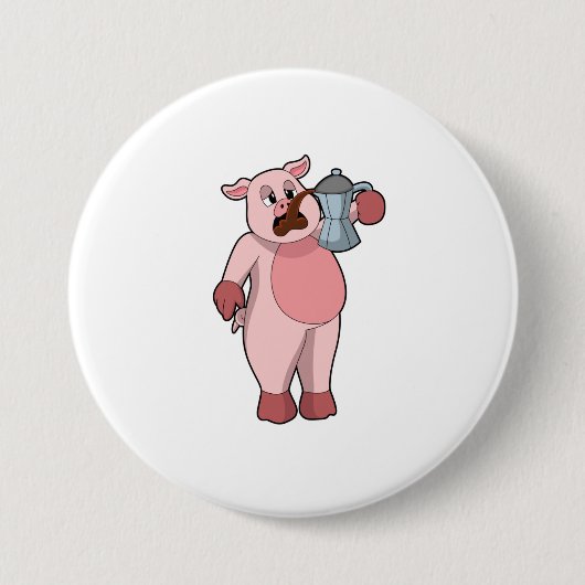 コーヒー入り豚ポット 缶バッジ (正面)