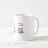 コーヒー前とコーヒー後の可愛いフクロウ コーヒーマグカップ (正面右)