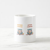 コーヒー前とコーヒー後の可愛いフクロウ コーヒーマグカップ (中央)