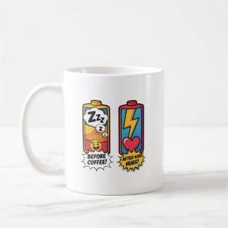 コーヒー前のパパ・ママの元気 vs お子様からのパワー コーヒーマグカップ