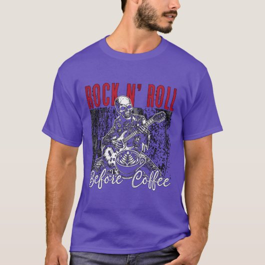 コーヒー前のロックンロール 80年代音楽 コーヒー好き f tシャツ (正面)