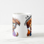 コーヒー前の犬 vs. 完全にカフェインを摂取した犬 コーヒーマグカップ (中央)