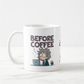 コーヒー前後の気分を表したベクターアート コーヒーマグカップ (左)