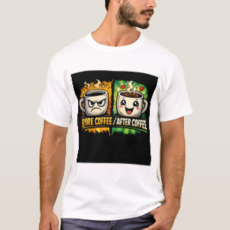 コーヒー前後ギャグ カートゥーン コーヒー デザイン Tシャツ