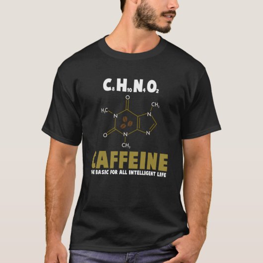 コーヒー化学構造カフェイン分子化学 Tシャツ (正面)
