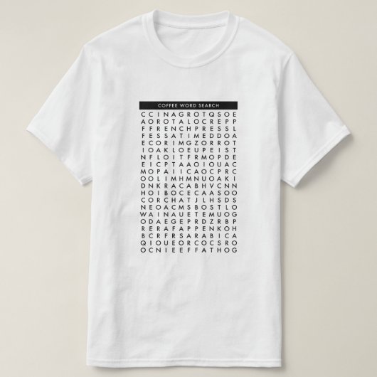 コーヒー単語の調査のパズル Tシャツ (デザイン正面)