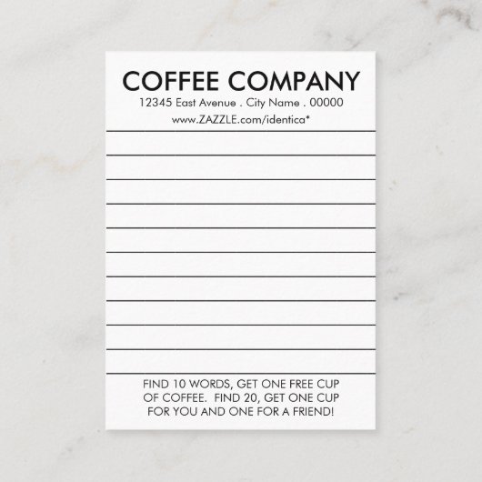 コーヒー単語の調査はカードに報酬を与えます 割引カード (裏面)