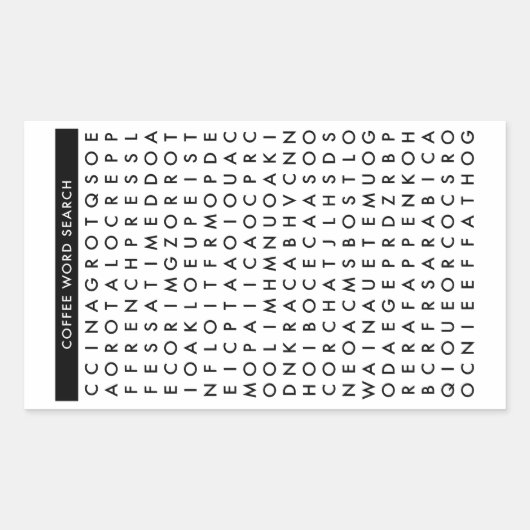 コーヒー単語検索パズル 長方形シール (正面)