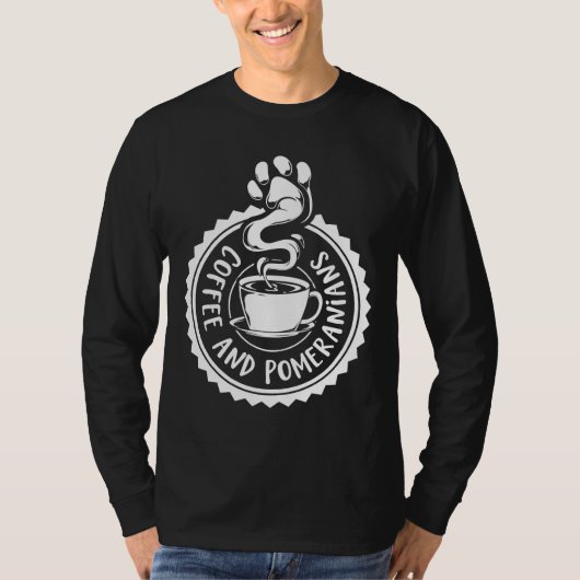 コーヒー及びポメラニア犬 Tシャツ (正面)