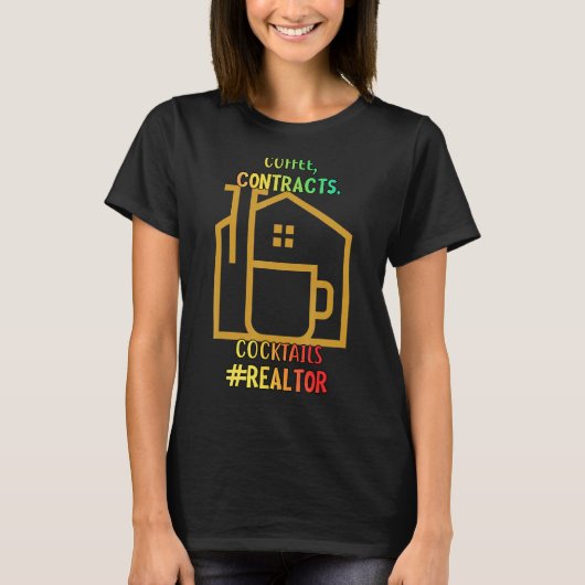 コーヒー契約カクテル不動産仲介業者皮肉ジョーク Tシャツ (正面)