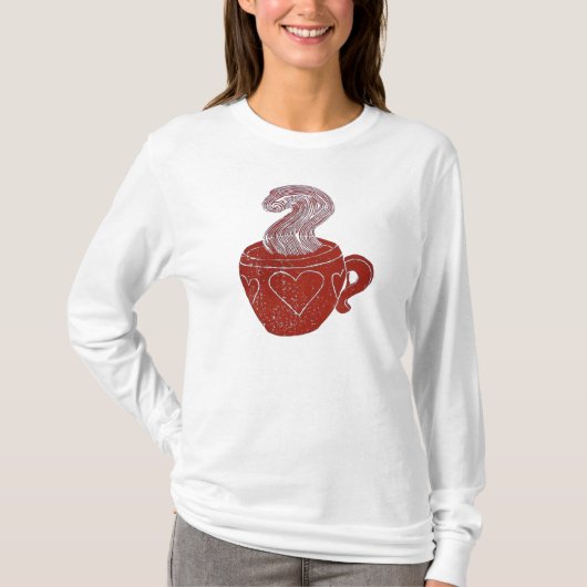 コーヒー女性のHanesのNano長袖のTシャツ Tシャツ (正面)