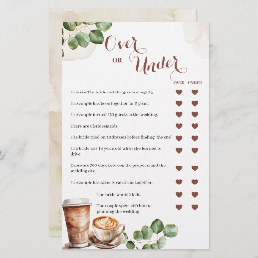 コーヒー好きがゲームカードの上または下で醸造されている (正面/裏面)