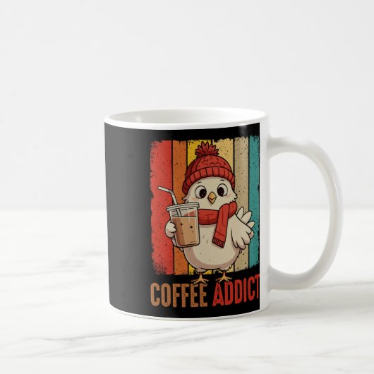 コーヒー好きなニワトリがコーヒーを飲む面白いジョーク コーヒーマグカップ (右)