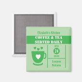コーヒー好きな人のためのカスタムネーム ホワイトグリーン マグネット (正面/裏面)