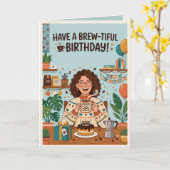 コーヒー好きな人への誕生日カード | 美味しい淹れたてコーヒー カード (黄色い花)