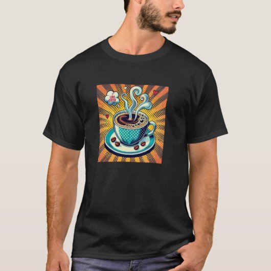 コーヒー好きのためのポップアート コーヒー大好き Tシャツ (正面)