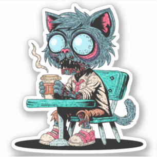 コーヒー好きのゾンビキャット シール