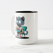 コーヒー好きのゾンビ猫 ツートーンマグカップ (正面左)