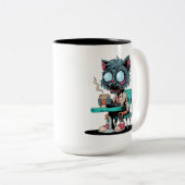 コーヒー好きのゾンビ猫 ツートーンマグカップ (正面右)