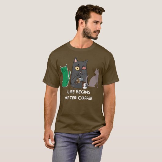 コーヒー好きのブラウン用Tシャツ猫写真 Tシャツ (正面フル)