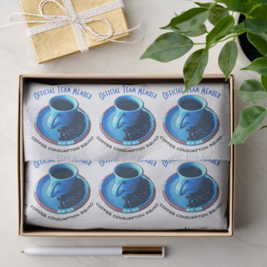 コーヒー好きのブルーカップとソーサーの繰り返しパターン 薄葉紙 (ギフト)