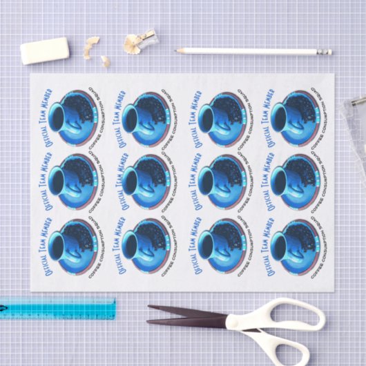 コーヒー好きのブルーカップとソーサーの繰り返しパターン 薄葉紙 (クラフト)