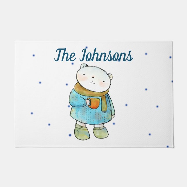 コーヒー好きのホッキョクグマ ドアマット (正面)