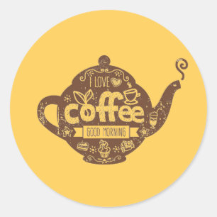 コーヒー好きのヴィンテージレトロカフェアートはコーヒーが大好き ラウンドシール